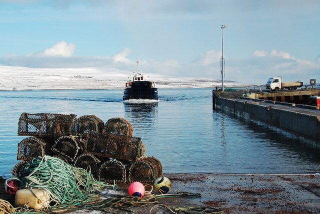Creels and Ferry, Tingwall A proper working pier, with creel boats (and the ferry from Rousay) regularly coming and going. The ferry crossing takes about 20 minutes.