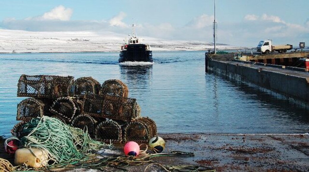 Creels and Ferry, Tingwall A proper working pier, with creel boats (and the ferry from Rousay) regularly coming and going. The ferry crossing takes about 20 minutes.