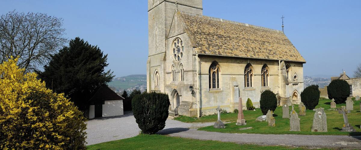 All Saints Church is the parish church for Selsley in Gloucestershire. Construction took place in 1861-62. The church contains William Morris's first commission for ecclesiastical stained glass. The distinctive saddleback tower is over a hundred feet easily catching the changing Cotswolds light on its French Gothic gables: the last of the great Cotswold wool churches, and the first to exhibit work of the English Arts and Craft movement. The church is Grade 1 listed by English Heritage who says that this church is one of George Frederick Bodley's most important early works and of great significance in the development of High Victorian architecture.