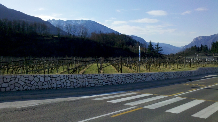 At the bus stop on via Valoni