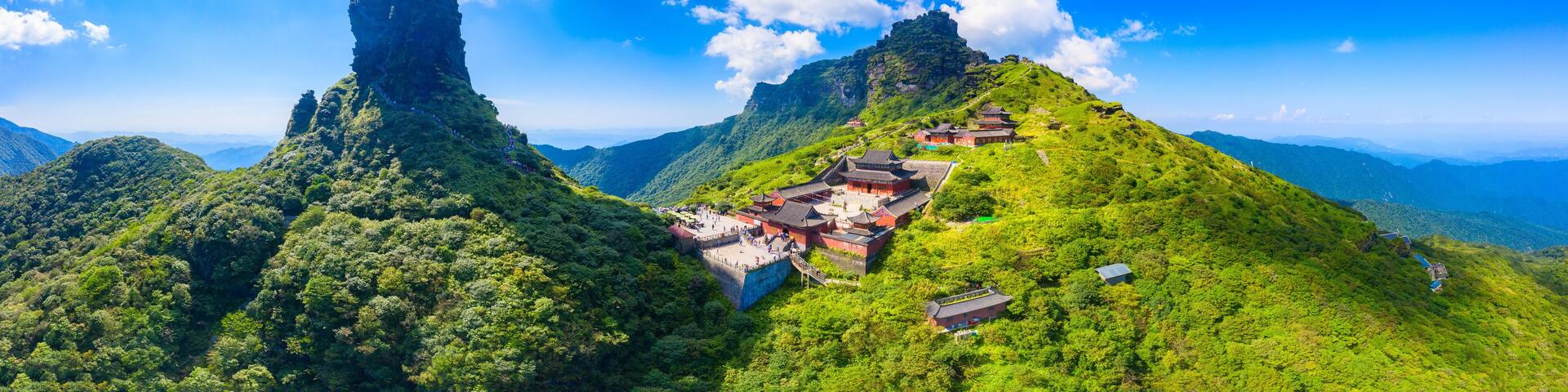 Aerial view of Mount Fanjing, Tongren City, Guizhou Province, China