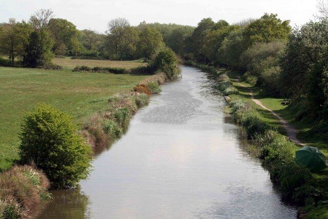 The Trent and Mersey canal. Looking off the road over bridge towards Stenson.