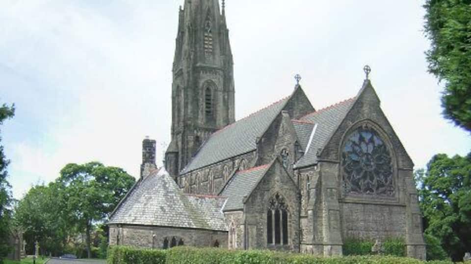 All Saints Parbold. This Church's Sunday Best Name is "Our Lady and All Saints". It is served by the Benedictines of Ampleforth Abbey and was consecrated on 28th May 1884. This beautiful large building is too close to the road to photograph in one go, so the image you see is two photographs stitched together electronically!