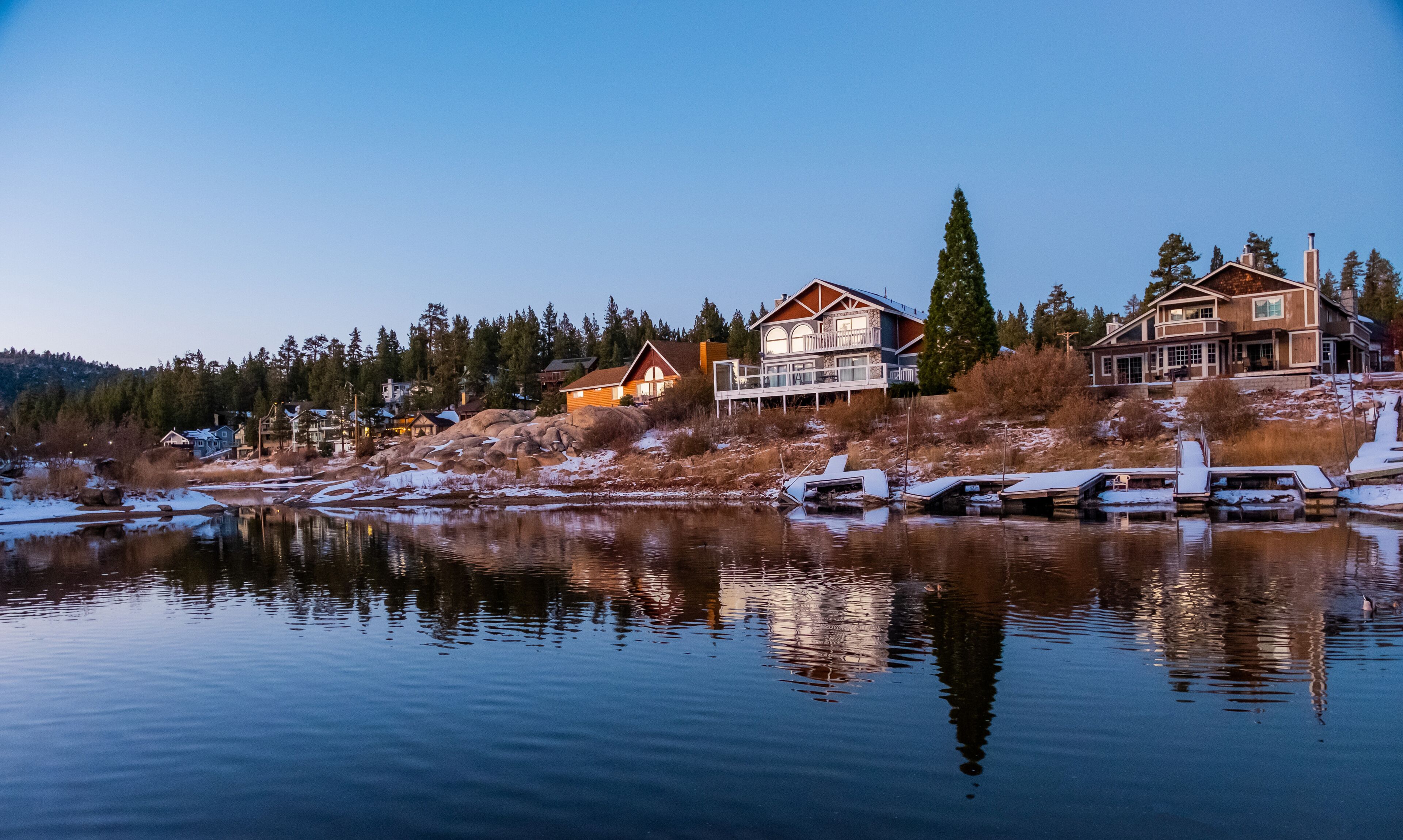 Beautiful view Big Bear Lake with  snow. Big Bear,