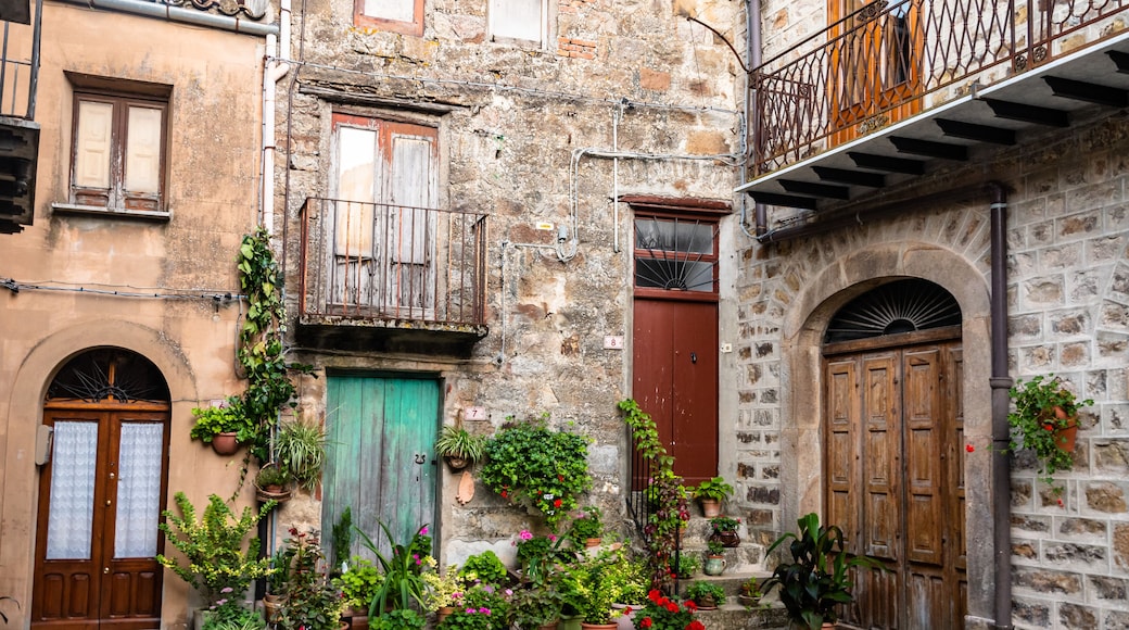 Rural houses and narrow streets in the medieval village Geraci Siculo, Italy