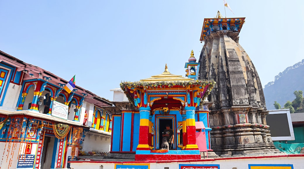 A glimpse of the main temple shrine in Omkareshwar, dedicated to Lord Shiva, situated in Ukhimath, Rudraprayag, Uttarakhand, India.