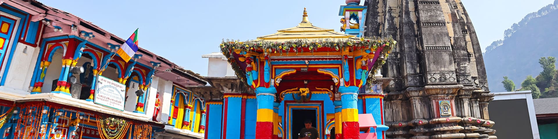 A glimpse of the main temple shrine in Omkareshwar, dedicated to Lord Shiva, situated in Ukhimath, Rudraprayag, Uttarakhand, India.