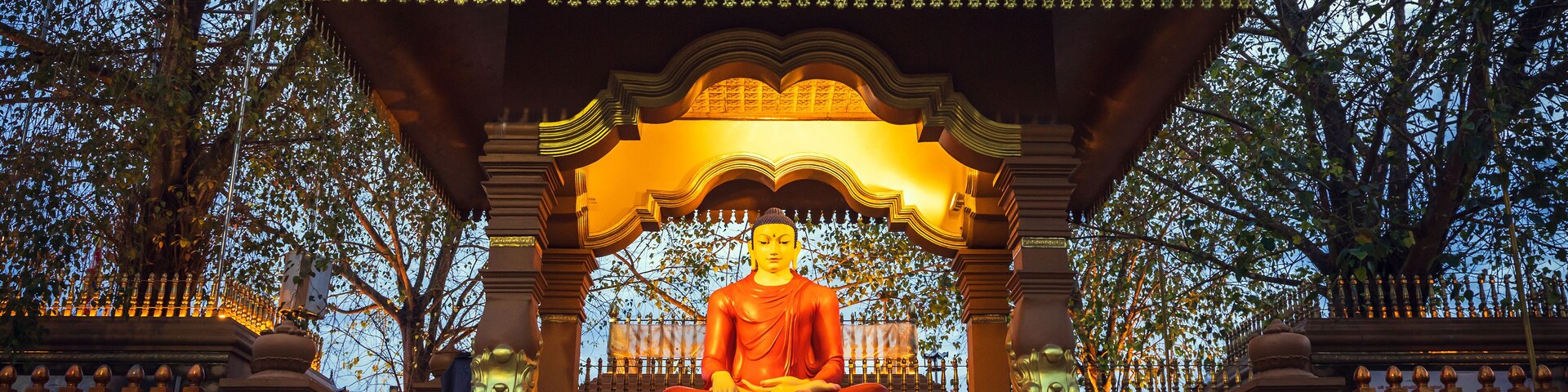 Buddha statue at the entrance to Kaduwela Mahamevnawa Buddhist Monastery