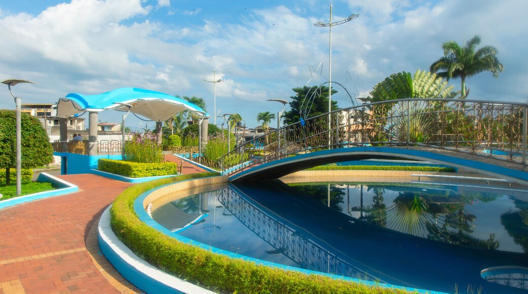 View of the Central Park of Nueva Loja during the morning with cloudy sky