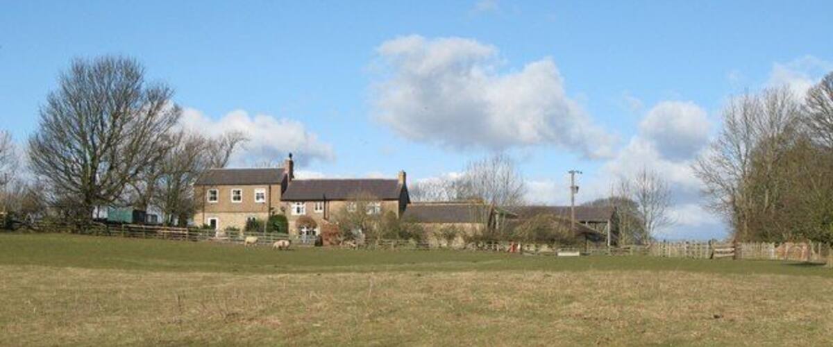 A large house with a lawn in front, surrounded by trees and a clear sky.