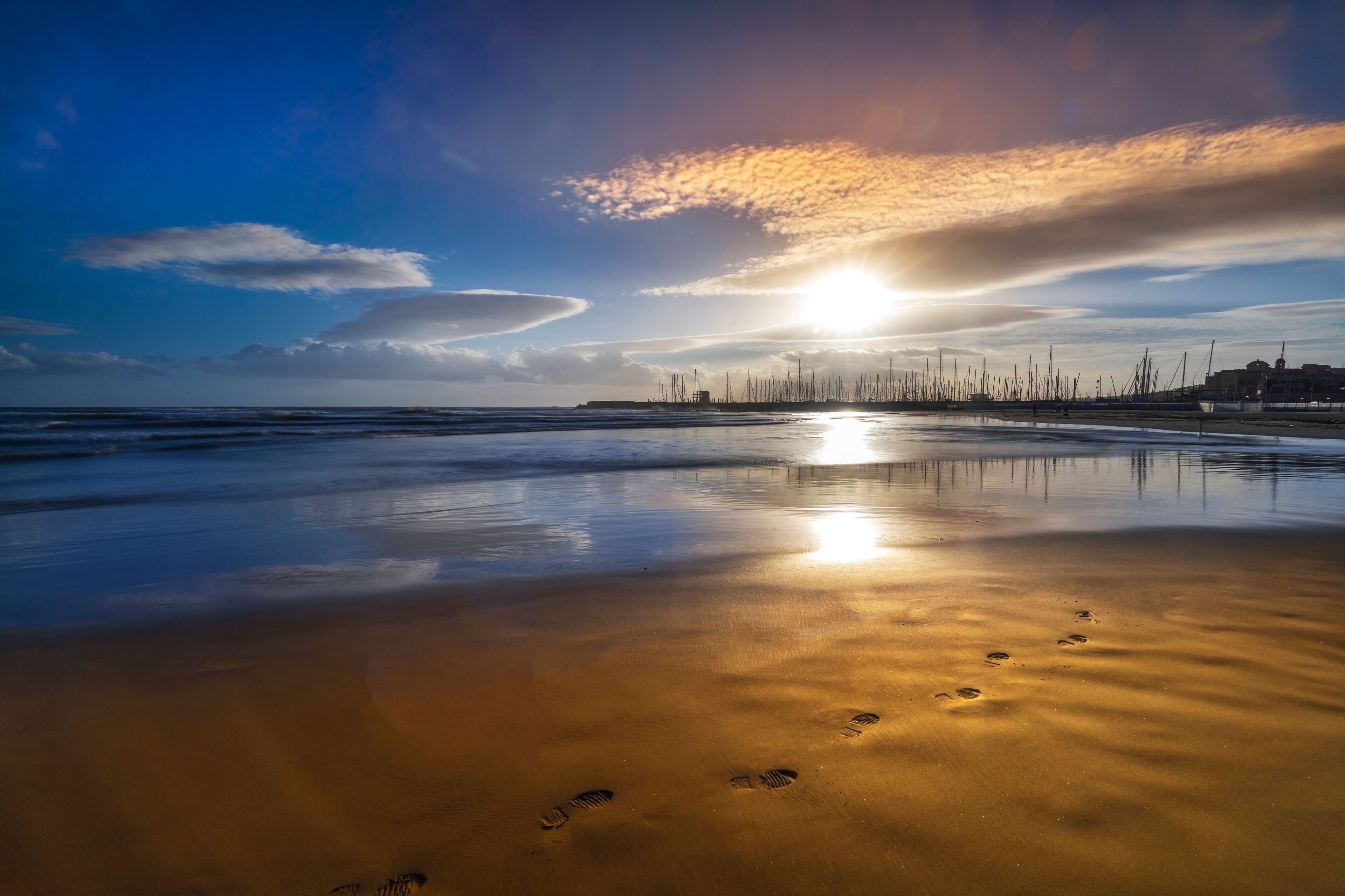 Sunset of Tyrrhenian Sea, view from sanctuary of holy Maria Goretti.