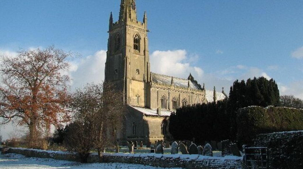 St Peter's parish church, Claypole, Lincolnshire, seen from the southwest in snow