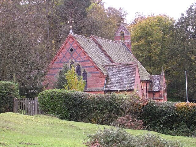 Christ Church, Emery Down, New Forest. Christ Church was consecrated in 1864 and designed by William Butterfield, who was a prestigious architect of the 19th century. Christ Church is built of polychrome Cornish brick and Bath stone. Seating about 100 people, it has a delightfully domestic atmosphere and fits perfectly into its village environment. The church was the gift of Admiral Boultbee who came to live in the parish of Minstead at the beginning of the 19th century. He became the village's principal benefactor, building a school and alms house as well as a church. Information from http://www.newforestparishes.com/