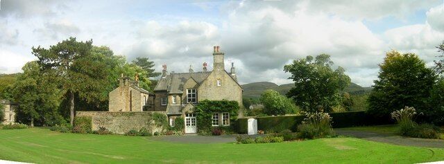 Holywell Toft. The Headmaster's considerable house at Giggleswick school. The lawn in front of the house shows signs of the site of an old wall when dried out.
