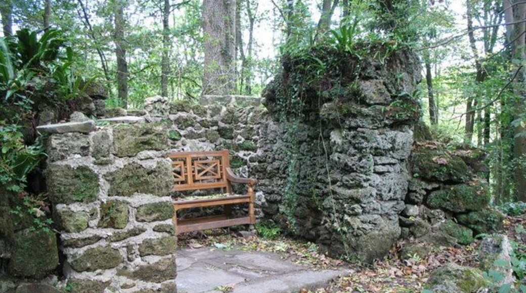 Hackfall Grotto This Folly originally had a vaulted roof but has long since collapsed. The view from the seat is of the 40ft waterfall in front of it.