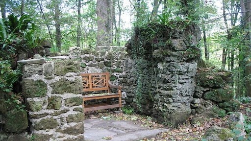 Hackfall Grotto This Folly originally had a vaulted roof but has long since collapsed. The view from the seat is of the 40ft waterfall in front of it.