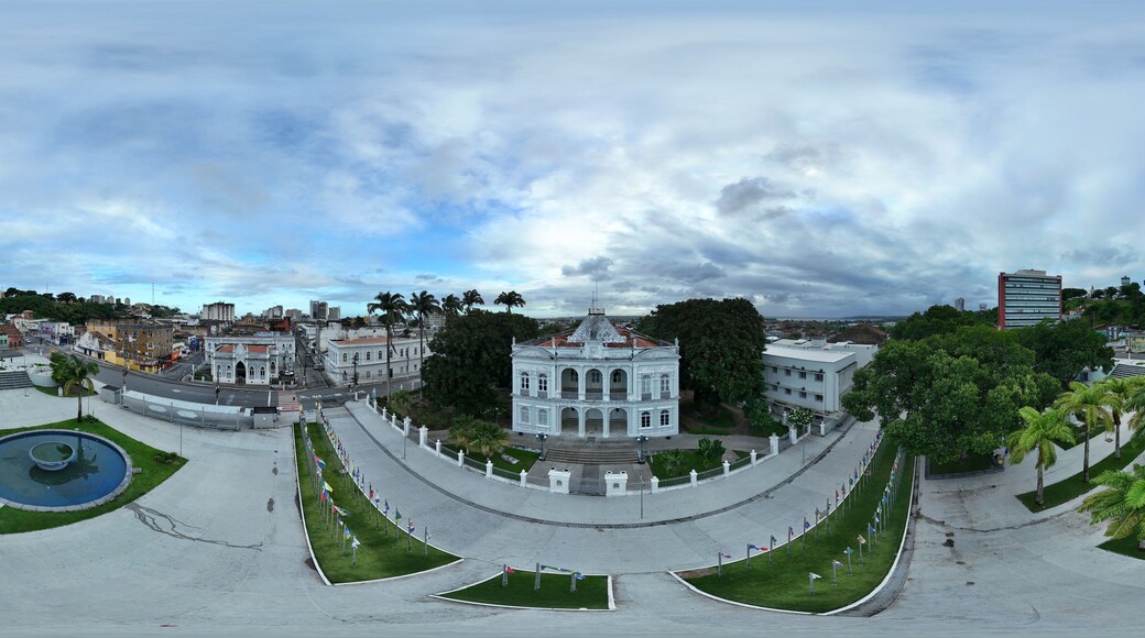 360 aerial photo taken with drone of Floriano Peixoto Palace Museum on overcast afternoon in Maceió, Alagoas, Brazil