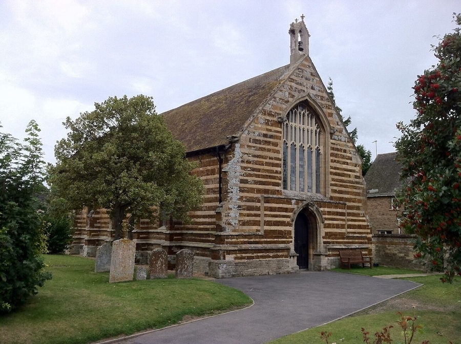 Bede House, Higham Ferrers, Northamptonshire, seen from the northwest from the parish churchyard of St Mary the Virgin