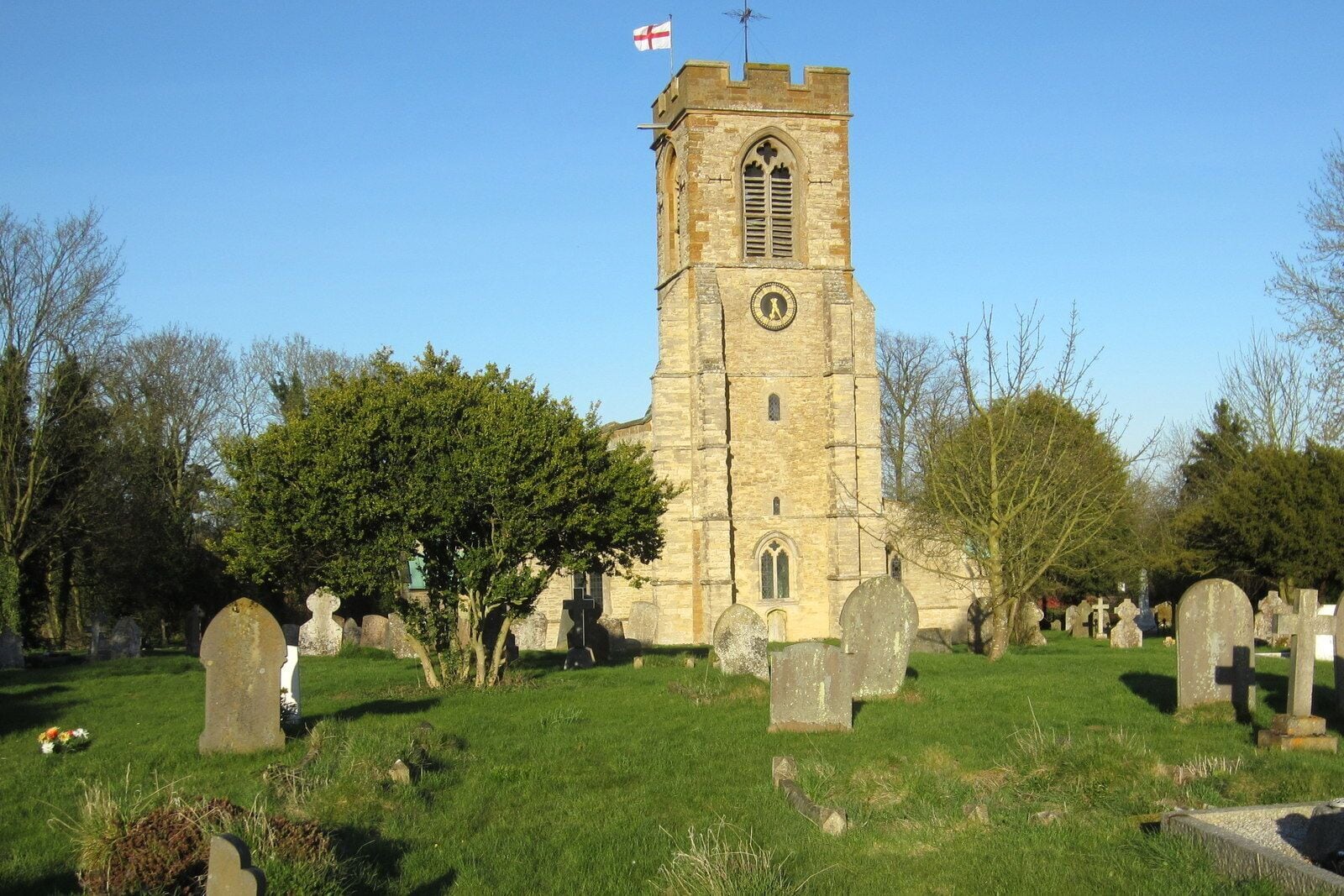 St Mary the Virgin parish church, Stoke Bruerne, Northamptonshire, seen from the west