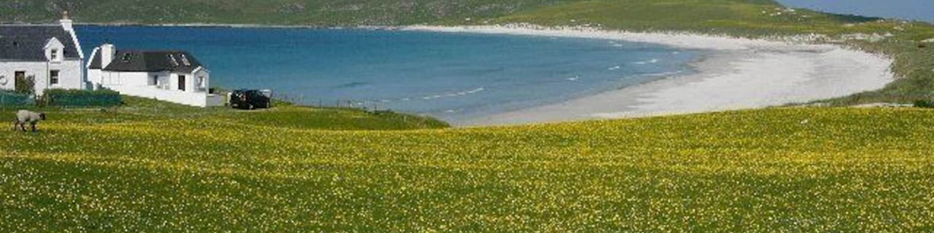 Traigh Bhi, Balephuil Bay, Isle of Tiree, The Hebrides. Looking West to Balephuil Bay, across the famous Hebridean Machair.