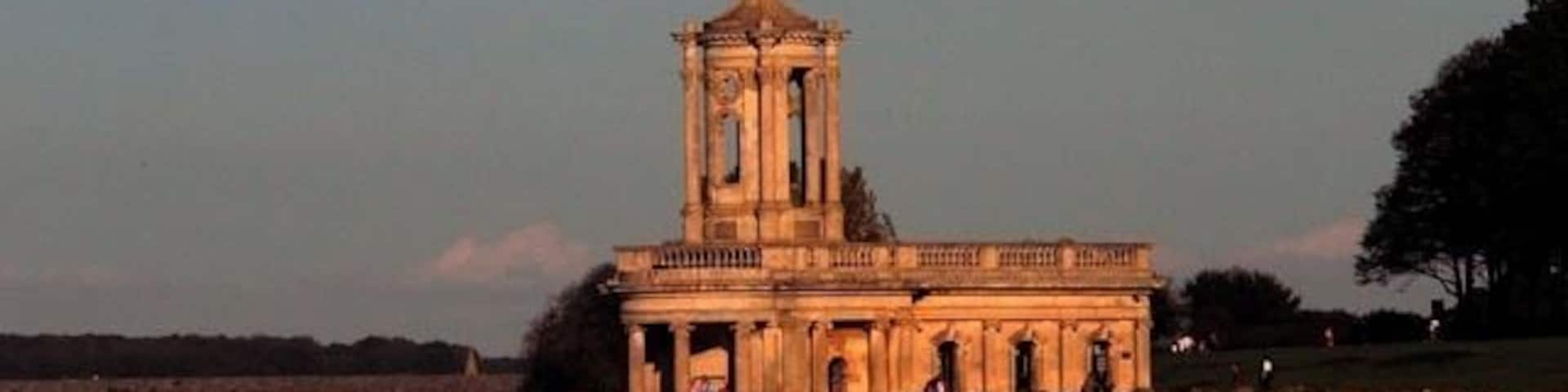 Normanton Church Normanton Church, now a Museum saved from inundation from Rutland Water by the stone protection wall, seen in the light of a beautiful autumn sunset.