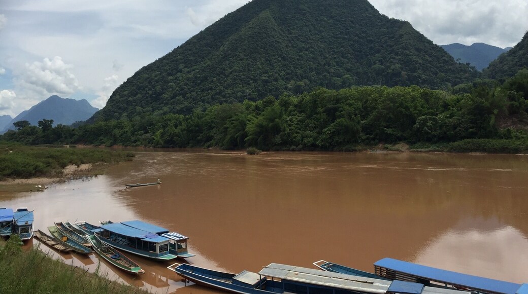 View over Nam ou River. Taking 3 Dirt Bikes on small riverboat.