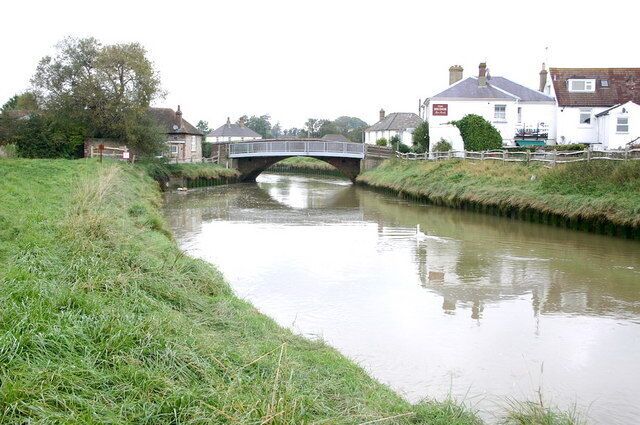 Beeding Bridge The roadbridge, the footbridge over the River Adur and The Bridge Public House at Upper Beeding