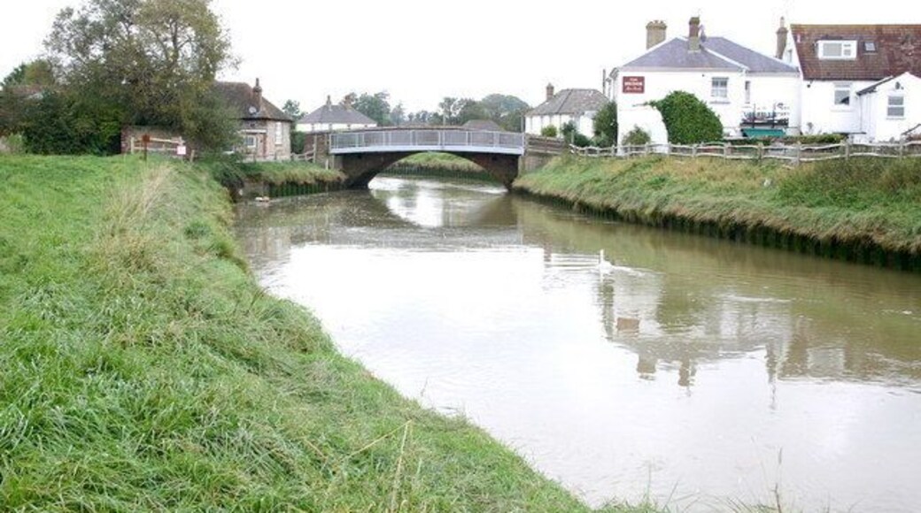 Beeding Bridge The roadbridge, the footbridge over the River Adur and The Bridge Public House at Upper Beeding