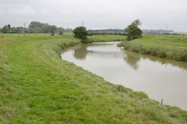 The River Adur at Bramber View from west bank looking north at the footbridge which is on the boundary with TQ1811