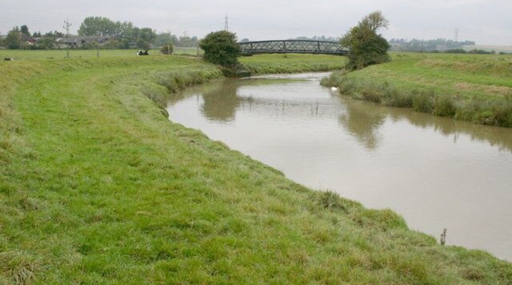 The River Adur at Bramber View from west bank looking north at the footbridge which is on the boundary with TQ1811