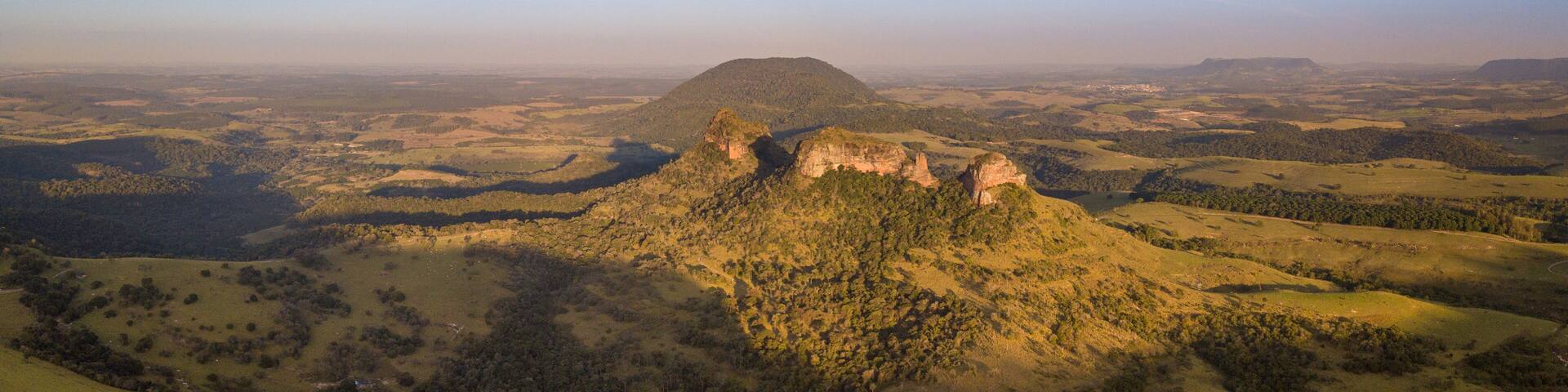Panoramic with drone of Indian stone in the region of Botucatu. Interior of the state of São Paulo. Brazil.