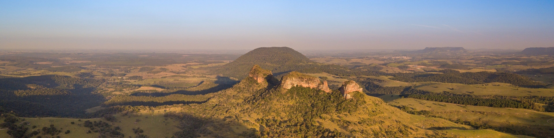 Panoramic with drone of Indian stone in the region of Botucatu. Interior of the state of São Paulo. Brazil.