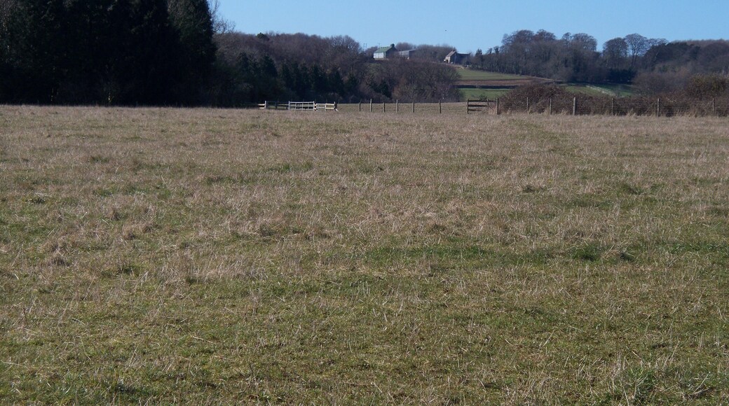 Across the field From the copse, the path runs across the field to the edge of Keeper's Hill Wood. Trafalgar Farm in the distance.
