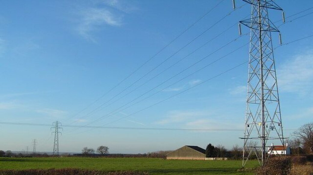Fonaby Low Farm and pylons