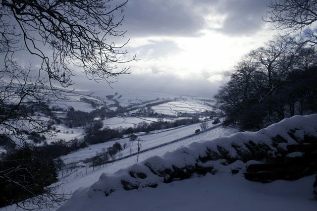 East side of the Kerridge Ridge Kerridge Ridge the dividing landmark between the Cheshire Plain over the ridge to the east and the start of the Peak Park to the west (right).