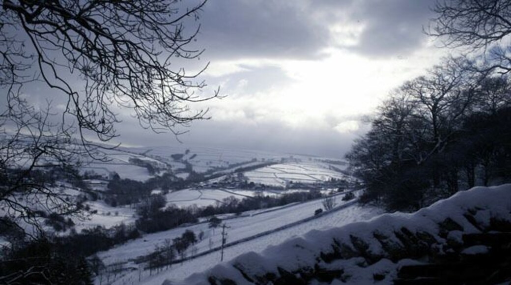 East side of the Kerridge Ridge Kerridge Ridge the dividing landmark between the Cheshire Plain over the ridge to the east and the start of the Peak Park to the west (right).