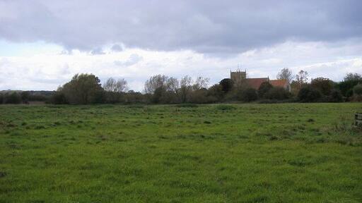 Chalgrove, Oxfordshire: view from Berrick road across fields to St Mary the Virgin parish church