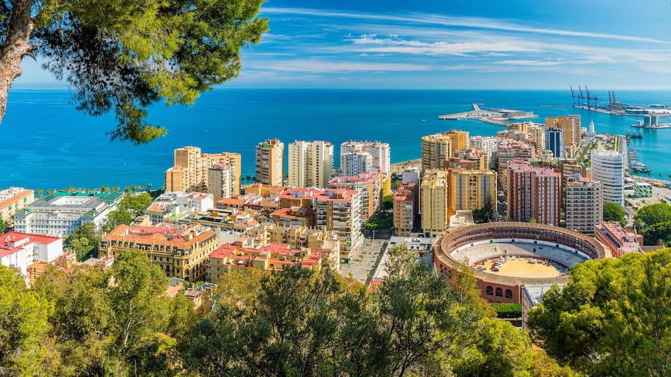 Panoramic sight of Malaga on a sunny summer day. Andalusia, Spain.