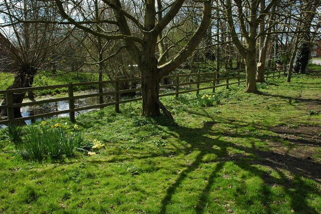The remains of a moat in Dorsington The remains of a moat at Moat House Farm can be seen on the other side of the fence.