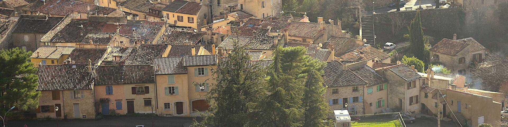 Aerial view of the city of Greolieres, South of France
