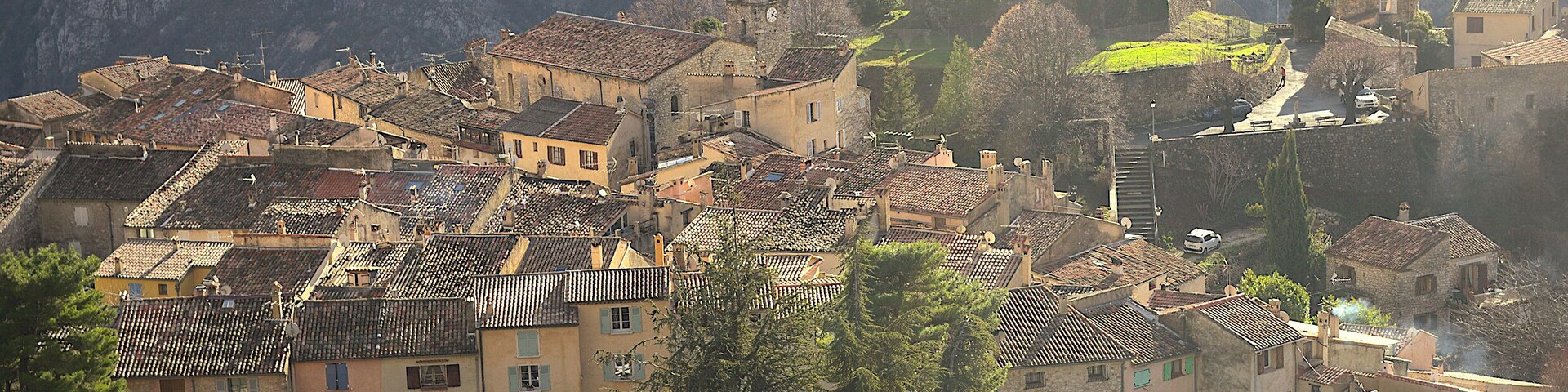 Aerial view of the city of Greolieres, South of France