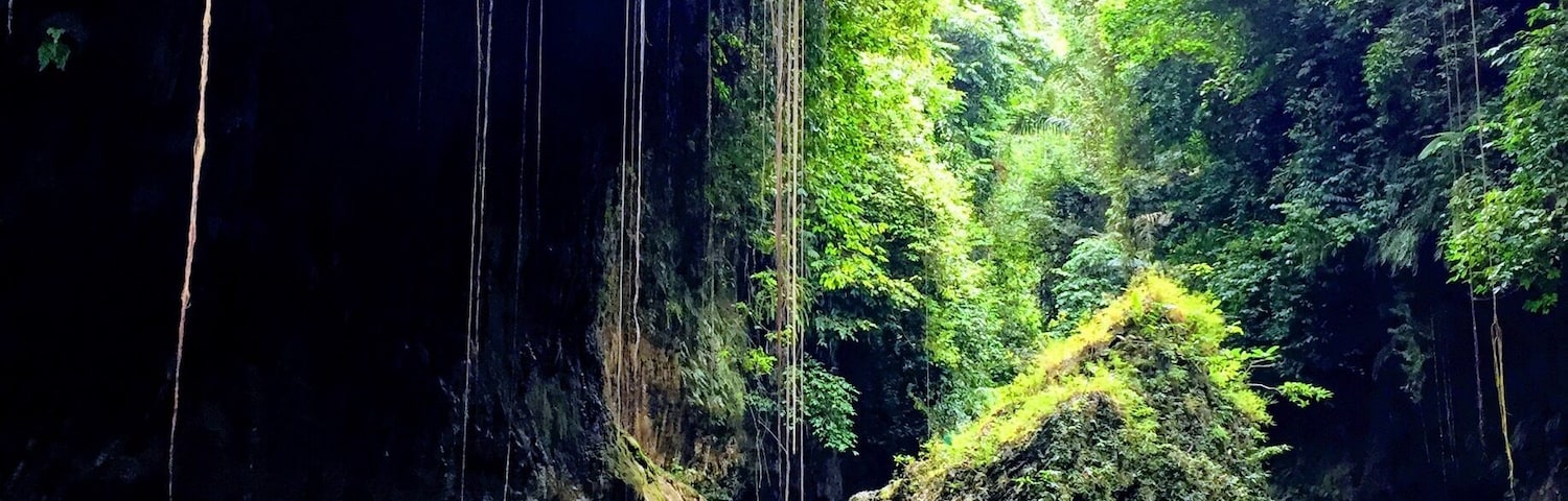 Green Canyon, Kertayasa, Indonesia.
Green Canyon is a beautiful natural wonder along with Green Valley near to Pangandaran and Batukaras in Java Indonesia. We went to the Green Canyon and Green Valley on a day trip and it was a lot of fun and very beautiful. A fun day full of sights, water jumps (some high jumps), rope swing, caves, swimming and boating down the stunning green river. The nature is incredible here although I would advise to go during the week as it can get very busy on weekends. #packsandaplan