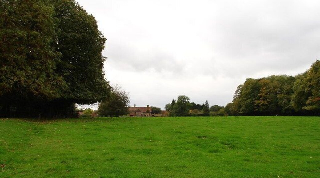 View to Studham Hall Farm. This view is uphill towards Studham Hall farm across the field from the Icknield Way.
