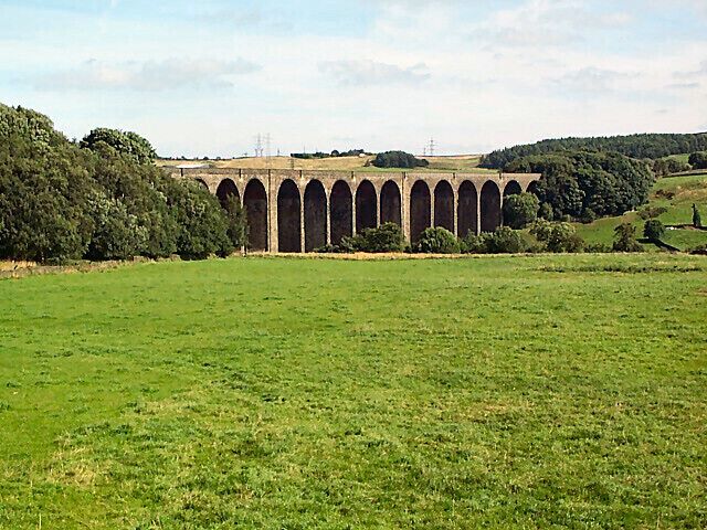 Hewenden Viaduct. One of the viaducts on the long-closed former Great Northern route from Queensbury to Keighley, but recently opened to cyclists and pedestrians as part of the National Cycle Network. Viewed from near East Manywells Farm.