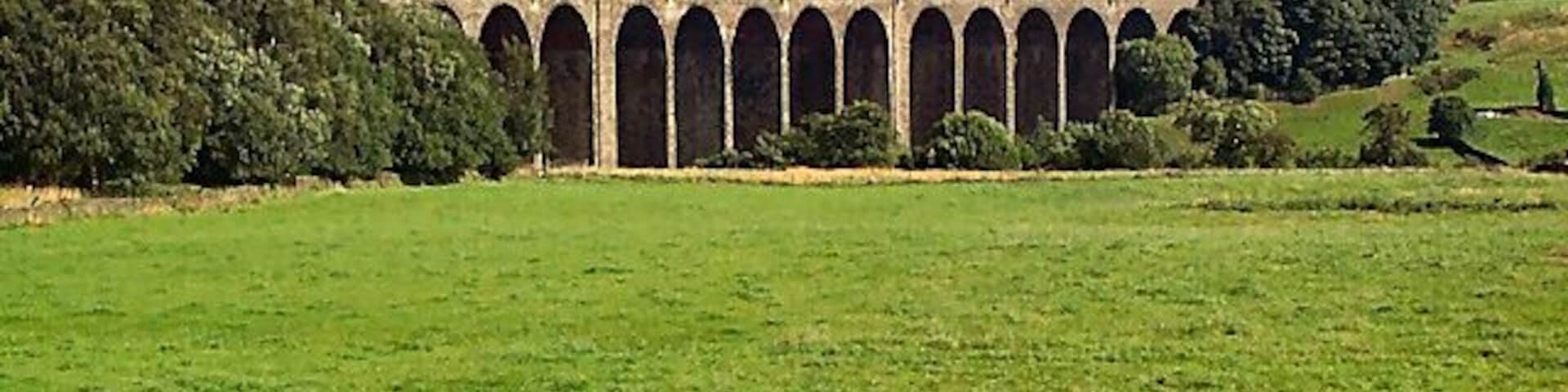 Hewenden Viaduct. One of the viaducts on the long-closed former Great Northern route from Queensbury to Keighley, but recently opened to cyclists and pedestrians as part of the National Cycle Network. Viewed from near East Manywells Farm.