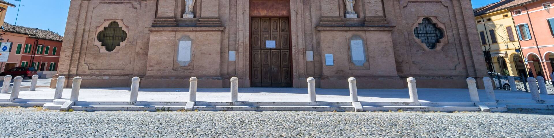 Church and main square in Novellara, Italy