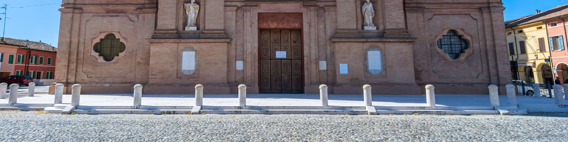 Church and main square in Novellara, Italy