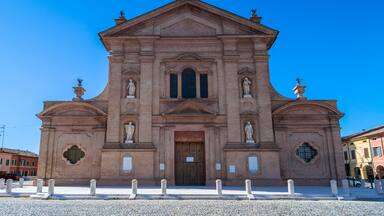 Church and main square in Novellara, Italy
