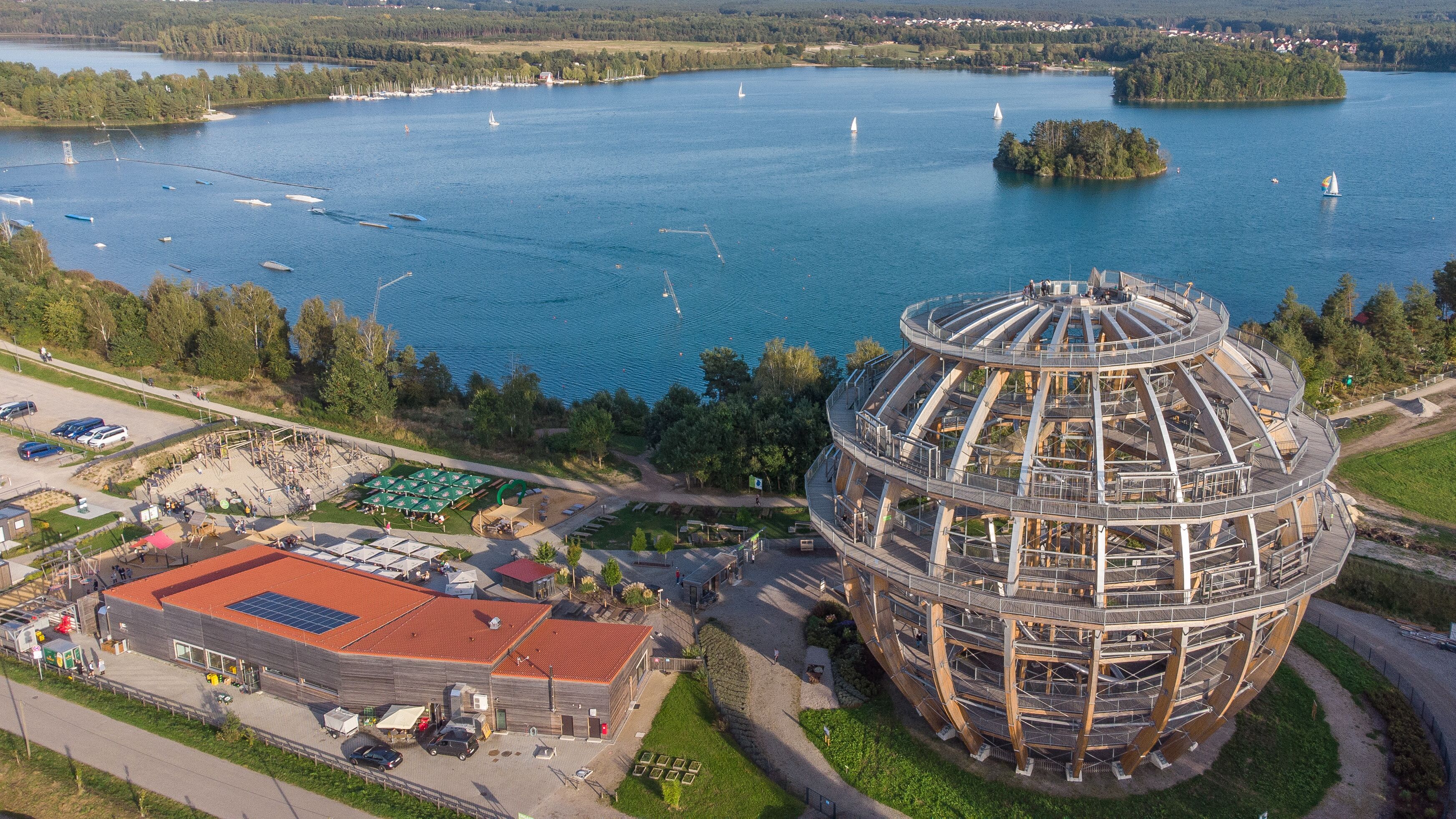 Wooden Spheere at the lake Steinberger See