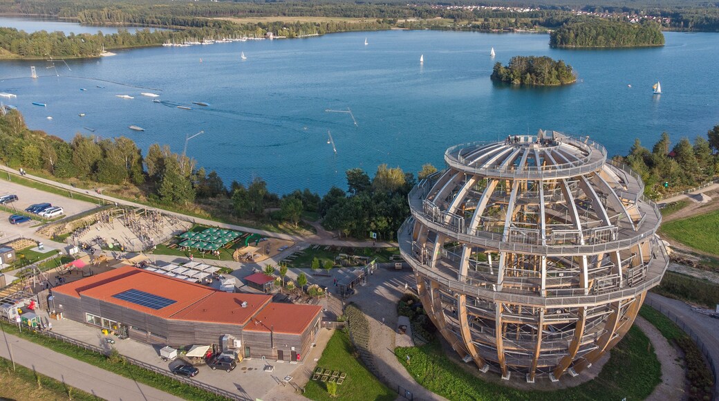 Wooden Spheere at the lake Steinberger See